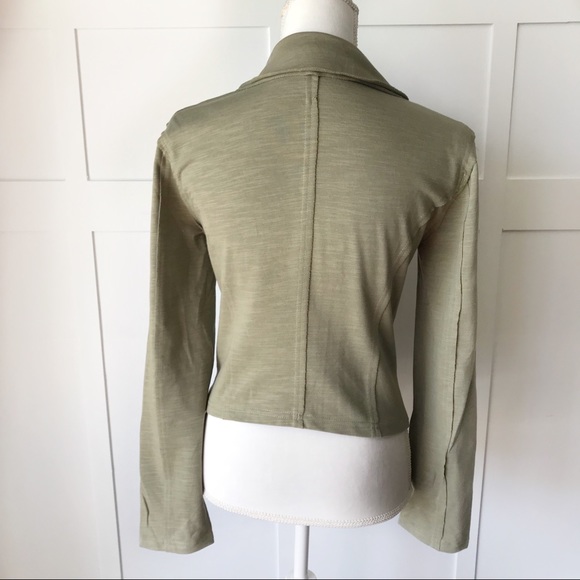 Olive Moto Style Ruffle Cotton Blend Jacket - Picture 4 of 7